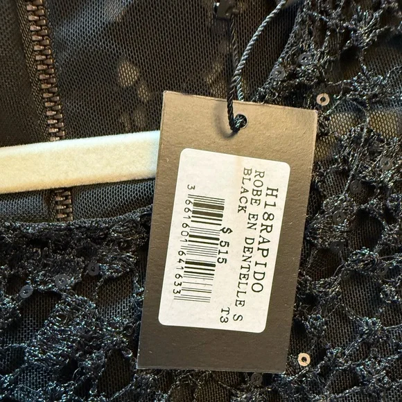NWT Maje Black Sequin Lace Round Neck Rapido Skater Dress Size 3 (Medium/Large) - Picture 6 of 6